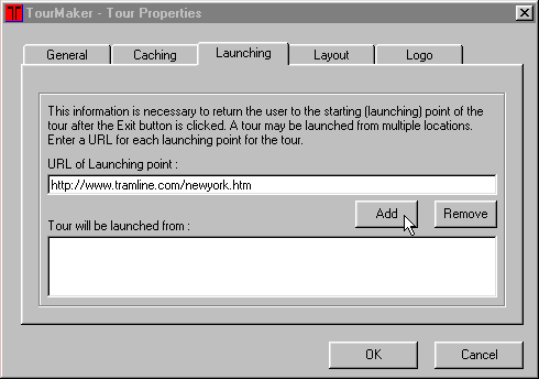 Tour Properties - Launching dialog box