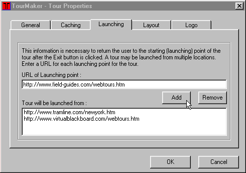 Tour Properties - Launching dialog box